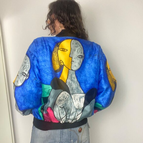 Vintage 90s Pablo Picasso Arts Satin Bomber Jacket - Picture 3 of 4